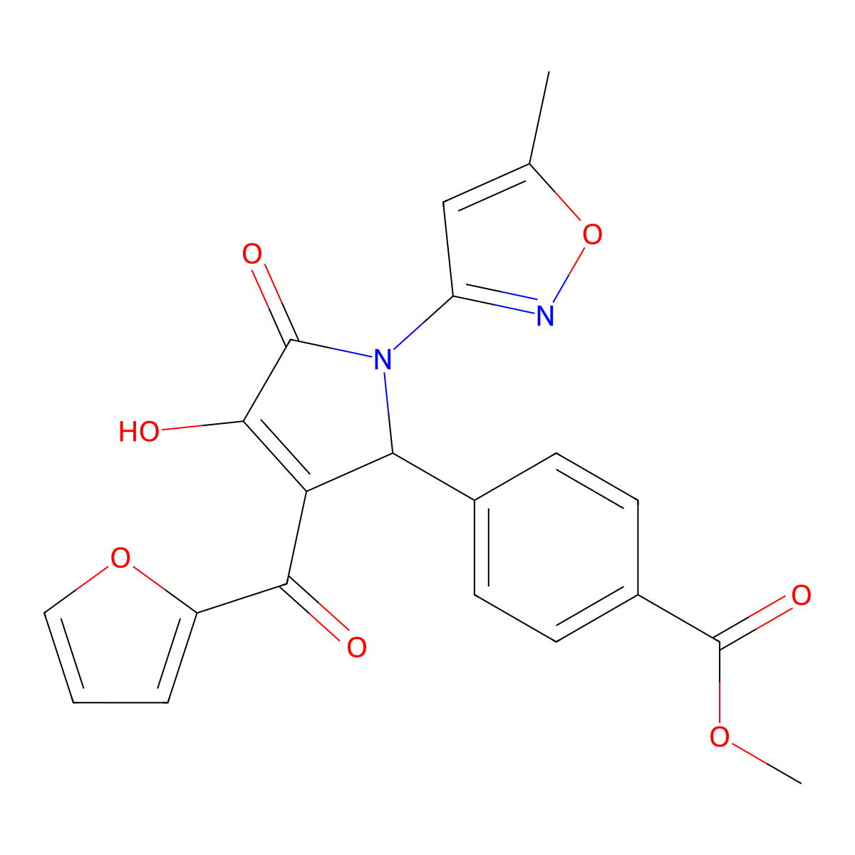 methyl 4-(3-(furan-2-carbonyl)-4-hydroxy-1-(5-methylisoxazol-3-yl)-5-oxo-2,5-dihydro-1H-pyrrol-2-yl)benzoate molecular structure, CAS 618872-07-4