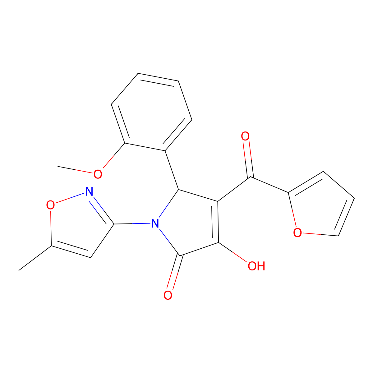 (4E)-4-[furan-2-yl(hydroxy)methylidene]-5-(2-methoxyphenyl)-1-(5-methyl-1,2-oxazol-3-yl)pyrrolidine-2,3-dione molecular structure, CAS 618872-09-6