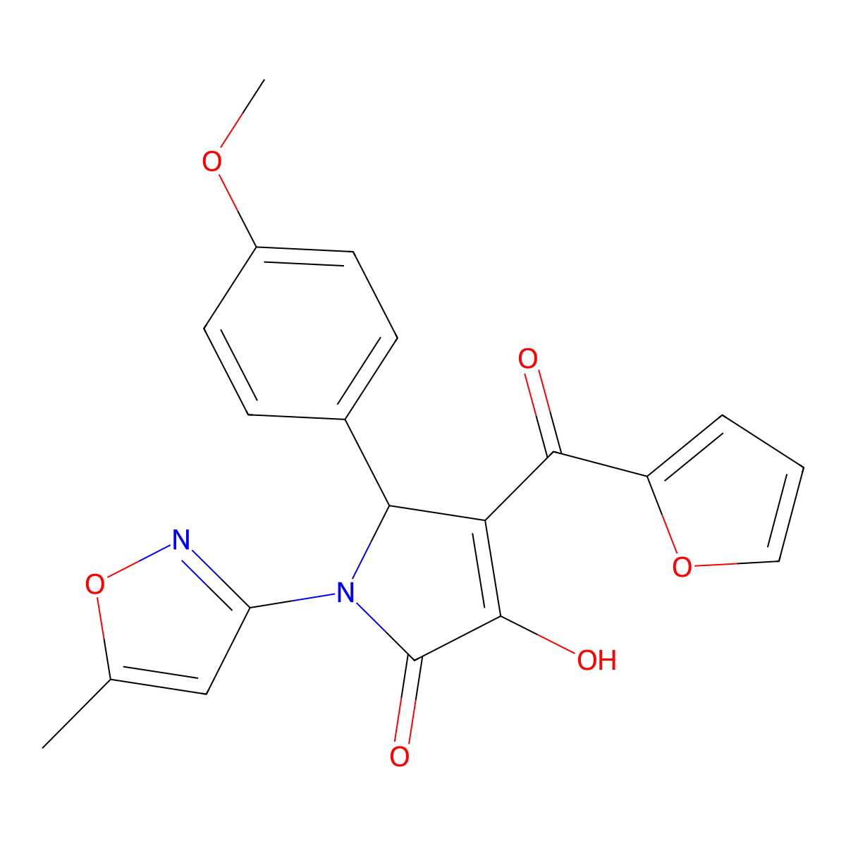(4E)-4-[furan-2-yl(hydroxy)methylidene]-5-(4-methoxyphenyl)-1-(5-methyl-1,2-oxazol-3-yl)pyrrolidine-2,3-dione molecular structure, CAS 618872-13-2