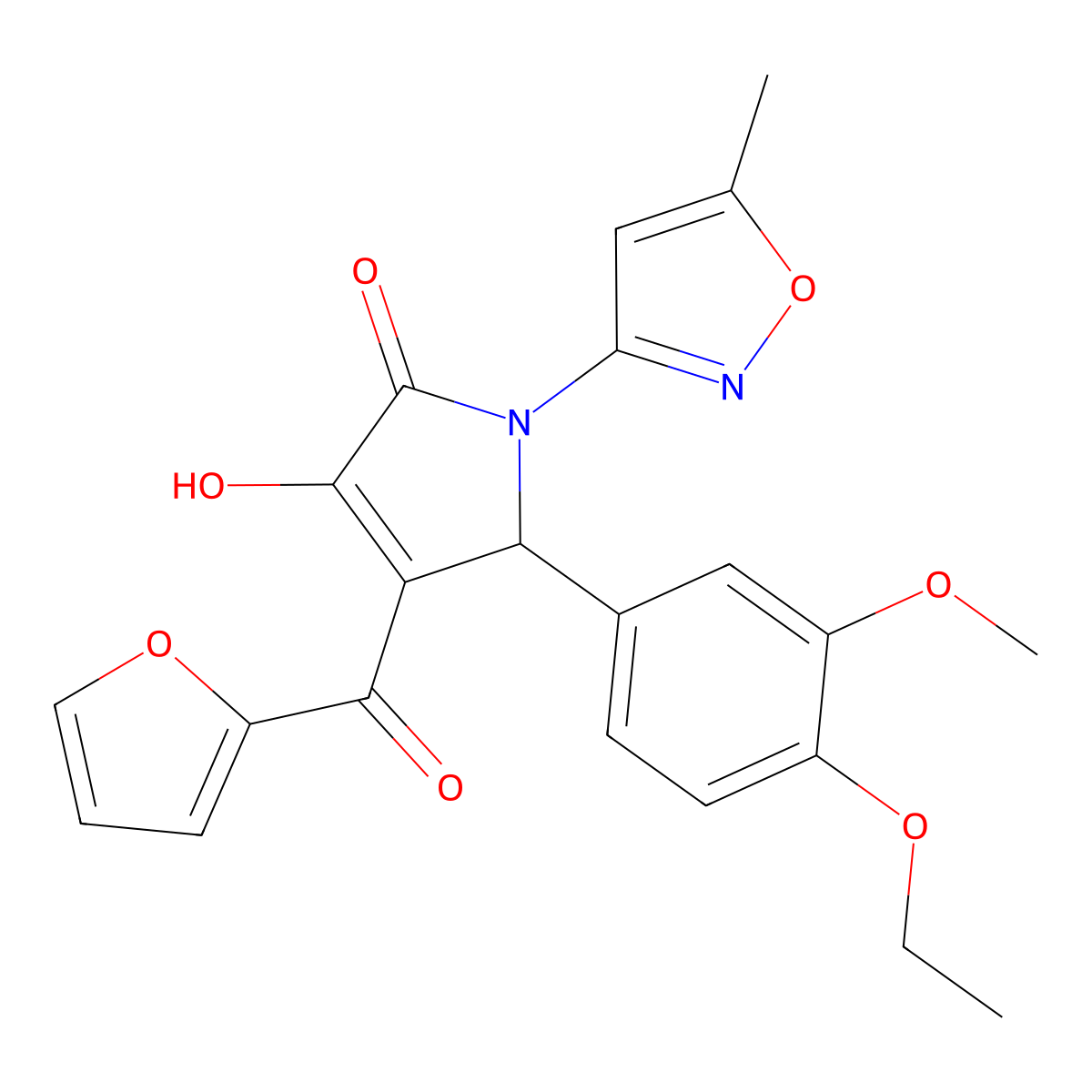 (4E)-5-(4-ethoxy-3-methoxyphenyl)-4-[furan-2-yl(hydroxy)methylidene]-1-(5-methyl-1,2-oxazol-3-yl)pyrrolidine-2,3-dione molecular structure, CAS 618872-27-8