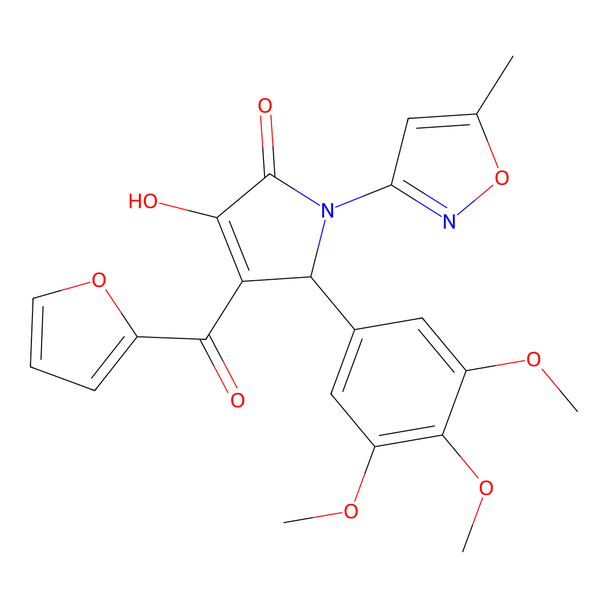 (4E)-4-[furan-2-yl(hydroxy)methylidene]-1-(5-methyl-1,2-oxazol-3-yl)-5-(3,4,5-trimethoxyphenyl)pyrrolidine-2,3-dione molecular structure, CAS 618872-29-0