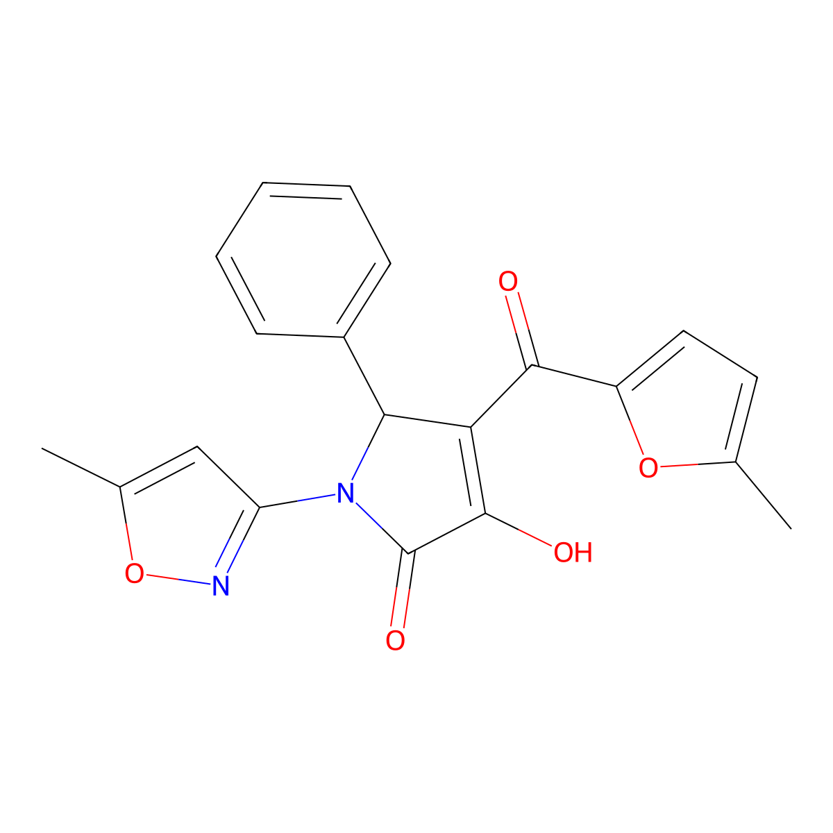 3-hydroxy-4-(5-methylfuran-2-carbonyl)-1-(5-methylisoxazol-3-yl)-5-phenyl-1H-pyrrol-2(5H)-one molecular structure, CAS 618872-31-4