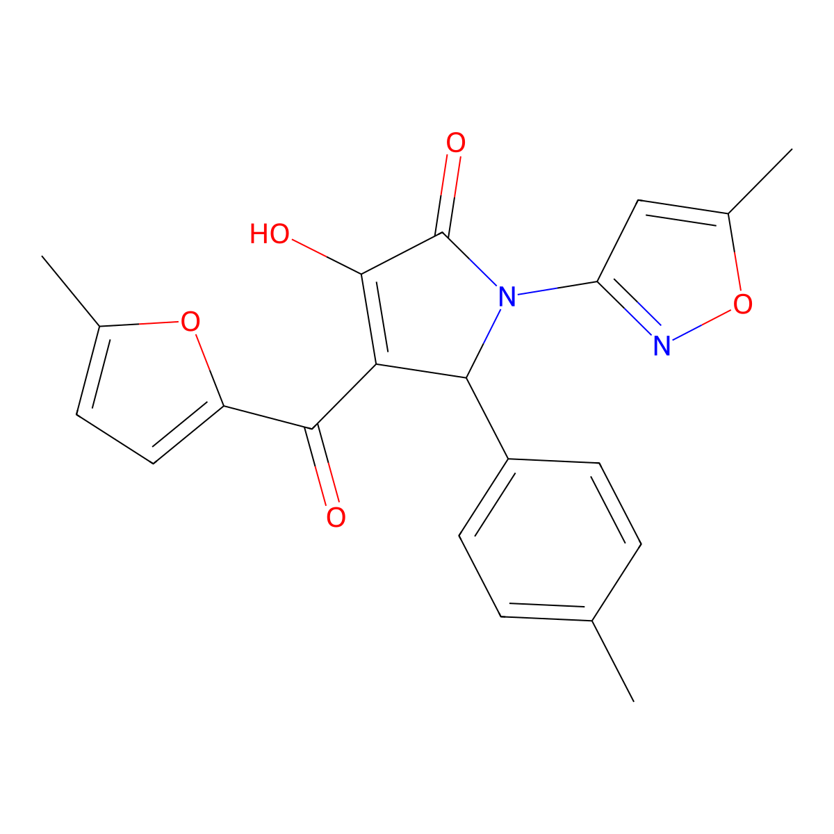 3-hydroxy-4-(5-methylfuran-2-carbonyl)-1-(5-methylisoxazol-3-yl)-5-(p-tolyl)-1H-pyrrol-2(5H)-one molecular structure, CAS 618872-33-6