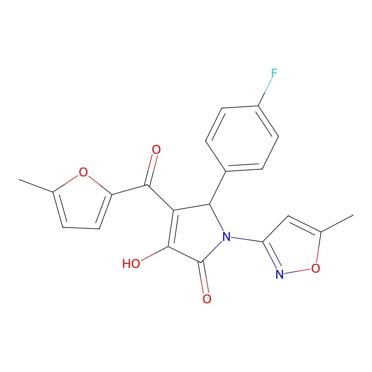 5-(4-fluorophenyl)-3-hydroxy-4-(5-methylfuran-2-carbonyl)-1-(5-methylisoxazol-3-yl)-1H-pyrrol-2(5H)-one molecular structure, CAS 618872-41-6