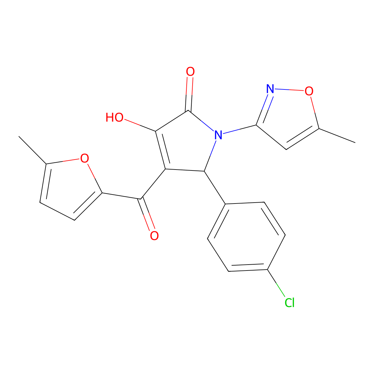 5-(4-chlorophenyl)-3-hydroxy-4-(5-methylfuran-2-carbonyl)-1-(5-methylisoxazol-3-yl)-1H-pyrrol-2(5H)-one molecular structure, CAS 618872-45-0