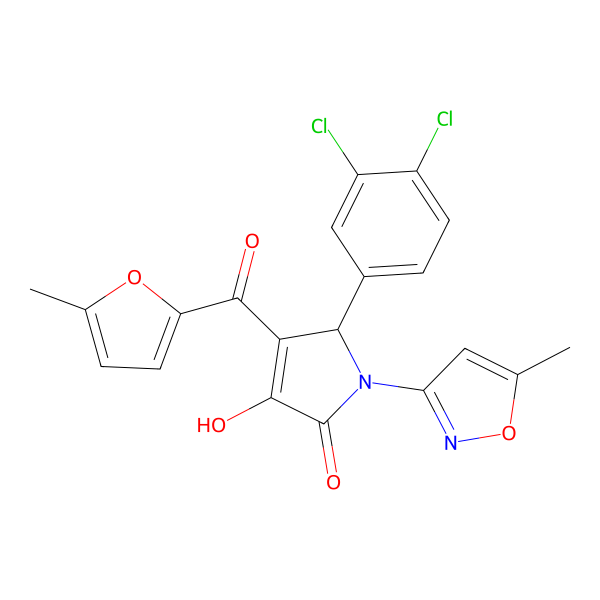 5-(3,4-dichlorophenyl)-3-hydroxy-4-(5-methylfuran-2-carbonyl)-1-(5-methylisoxazol-3-yl)-1H-pyrrol-2(5H)-one molecular structure, CAS 618872-47-2