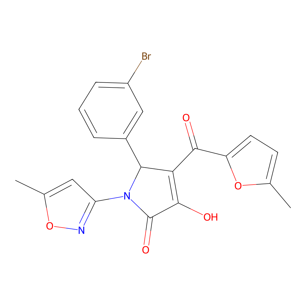 5-(3-bromophenyl)-3-hydroxy-4-(5-methylfuran-2-carbonyl)-1-(5-methylisoxazol-3-yl)-1H-pyrrol-2(5H)-one molecular structure, CAS 618872-49-4