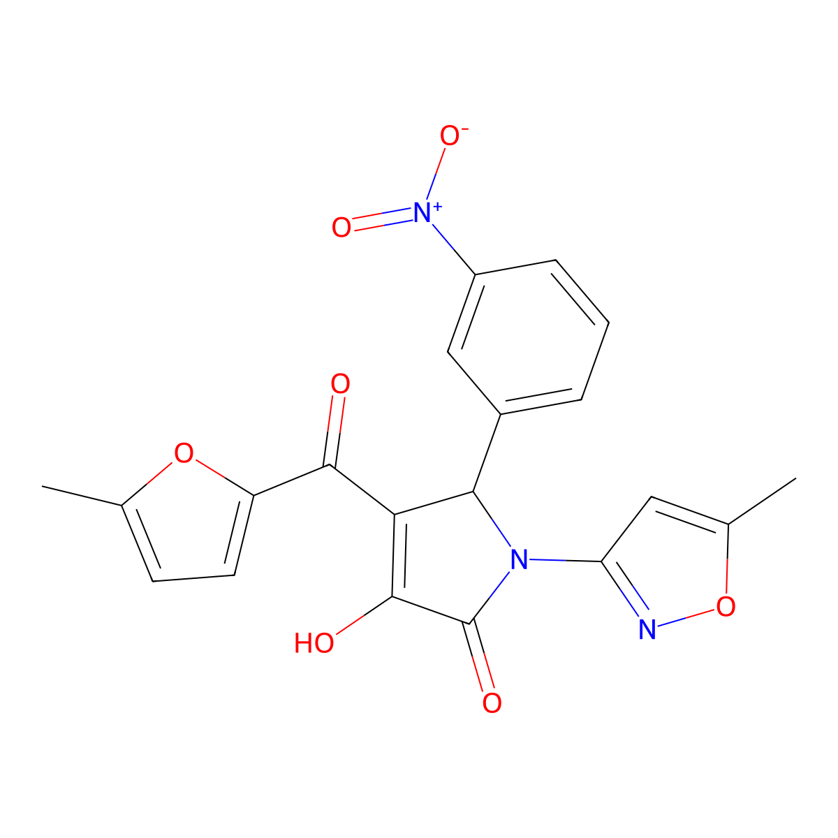 3-hydroxy-4-(5-methylfuran-2-carbonyl)-1-(5-methylisoxazol-3-yl)-5-(3-nitrophenyl)-1H-pyrrol-2(5H)-one molecular structure, CAS 618872-54-1