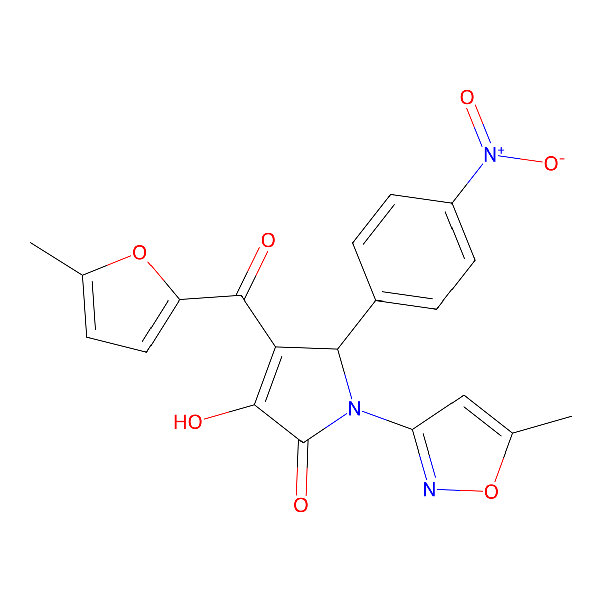 3-hydroxy-4-(5-methylfuran-2-carbonyl)-1-(5-methylisoxazol-3-yl)-5-(4-nitrophenyl)-1H-pyrrol-2(5H)-one molecular structure, CAS 618872-56-3