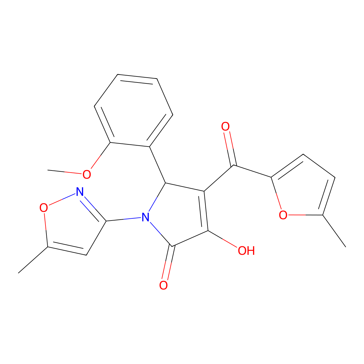 3-hydroxy-5-(2-methoxyphenyl)-4-(5-methyl-2-furoyl)-1-(5-methyl-3-isoxazolyl)-1,5-dihydro-2H-pyrrol-2-one molecular structure, CAS 618872-60-9