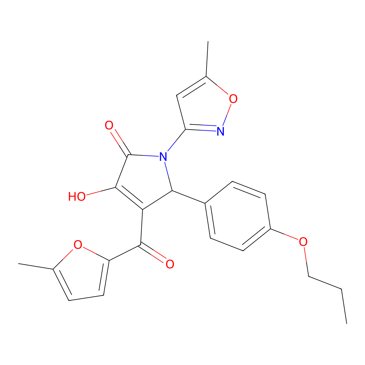 3-hydroxy-4-(5-methylfuran-2-carbonyl)-1-(5-methylisoxazol-3-yl)-5-(4-propoxyphenyl)-1H-pyrrol-2(5H)-one molecular structure, CAS 618872-70-1
