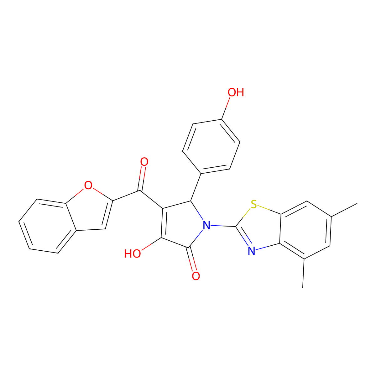 3-(1-benzofuran-2-carbonyl)-1-(4,6-dimethyl-1,3-benzothiazol-2-yl)-4-hydroxy-2-(4-hydroxyphenyl)-2H-pyrrol-5-one molecular structure, CAS 618872-71-2