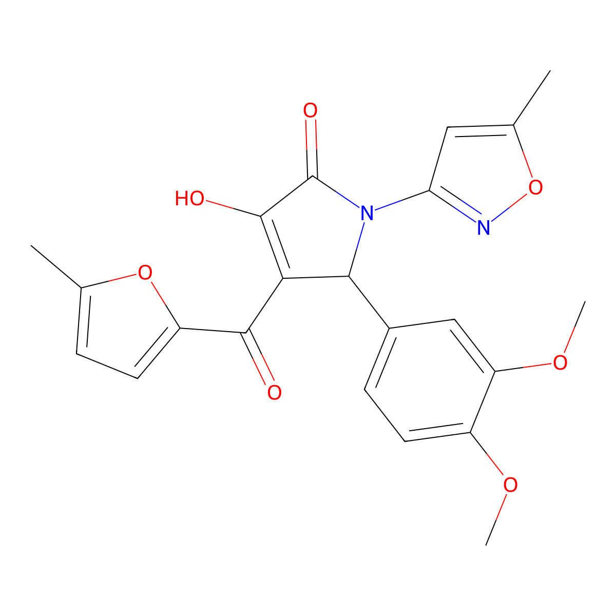 5-(3,4-dimethoxyphenyl)-3-hydroxy-4-(5-methylfuran-2-carbonyl)-1-(5-methylisoxazol-3-yl)-1H-pyrrol-2(5H)-one molecular structure, CAS 618872-76-7