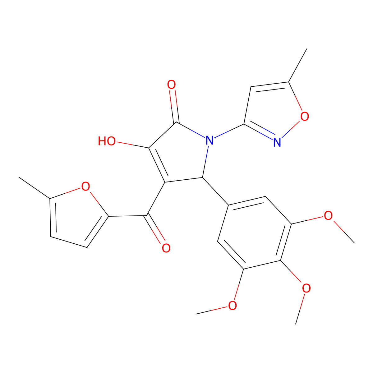 (4E)-4-[hydroxy(5-methylfuran-2-yl)methylidene]-1-(5-methyl-1,2-oxazol-3-yl)-5-(3,4,5-trimethoxyphenyl)pyrrolidine-2,3-dione molecular structure, CAS 618872-80-3