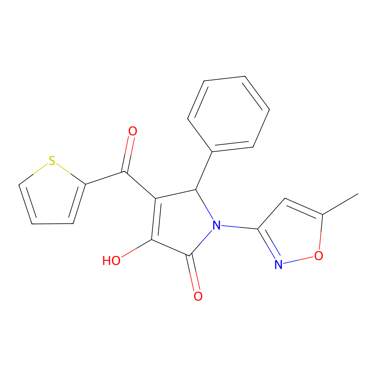 3-hydroxy-1-(5-methylisoxazol-3-yl)-5-phenyl-4-(thiophene-2-carbonyl)-1H-pyrrol-2(5H)-one molecular structure, CAS 618872-82-5