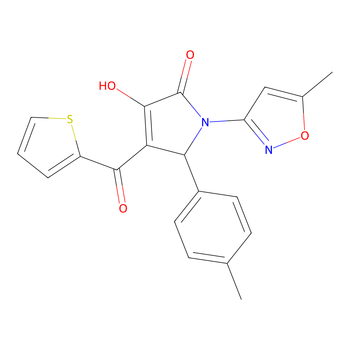 3-hydroxy-1-(5-methylisoxazol-3-yl)-4-(thiophene-2-carbonyl)-5-(p-tolyl)-1H-pyrrol-2(5H)-one molecular structure, CAS 618872-84-7