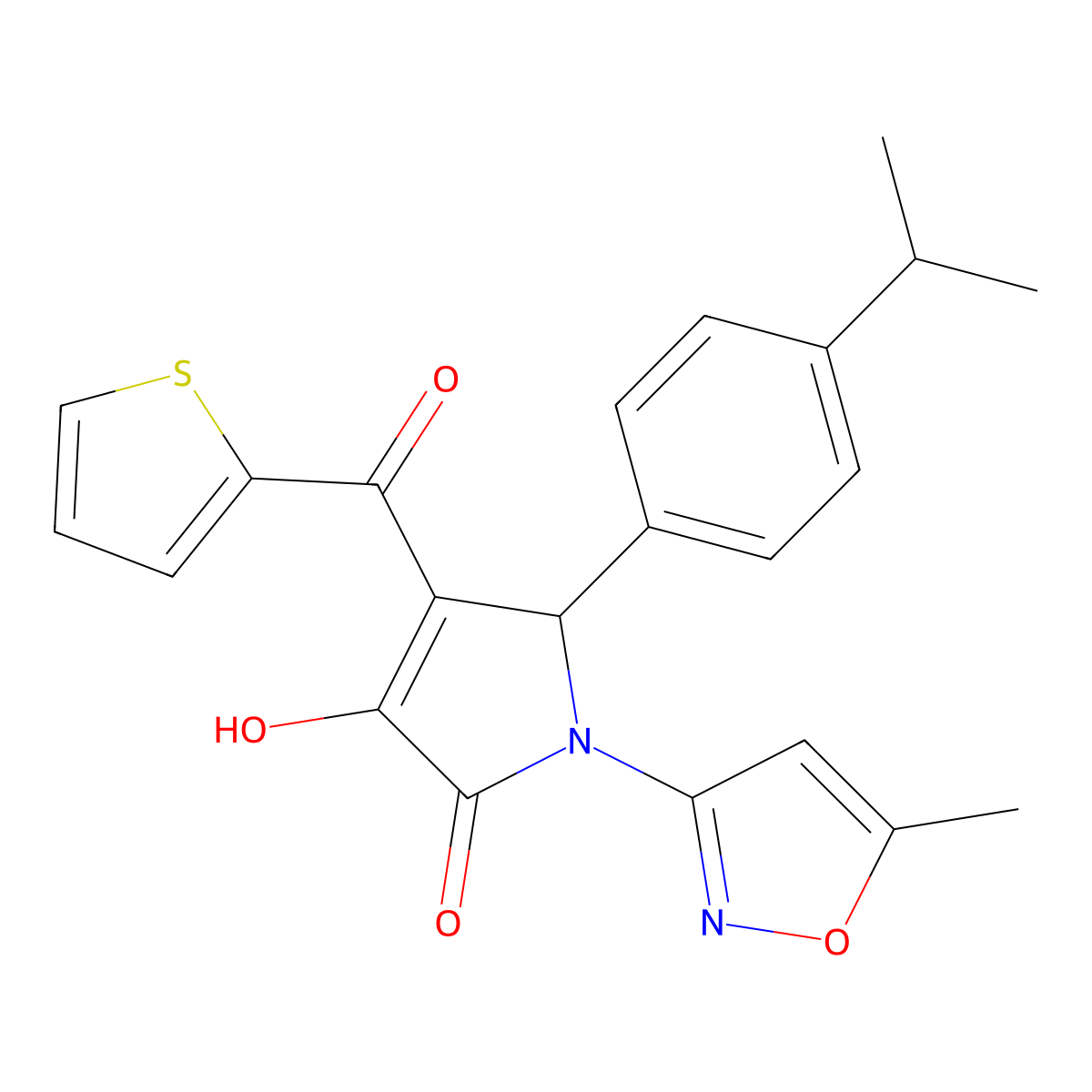 4-hydroxy-1-(5-methyl-1,2-oxazol-3-yl)-2-(4-propan-2-ylphenyl)-3-(thiophene-2-carbonyl)-2H-pyrrol-5-one molecular structure, CAS 618872-86-9