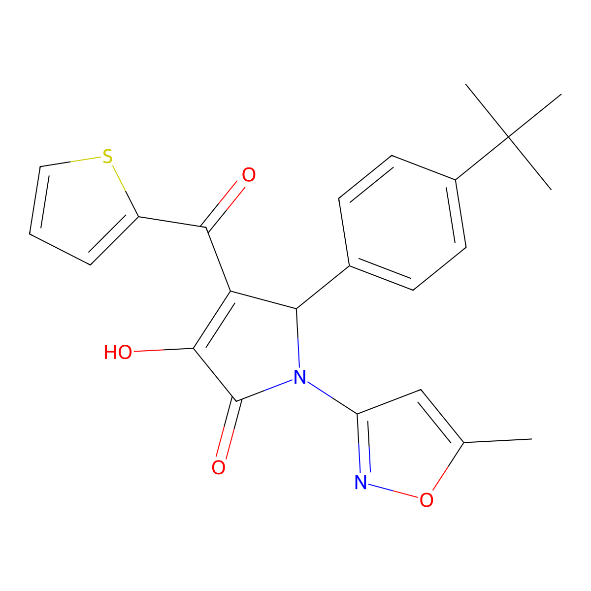 5-(4-(tert-butyl)phenyl)-3-hydroxy-1-(5-methylisoxazol-3-yl)-4-(thiophene-2-carbonyl)-1H-pyrrol-2(5H)-one molecular structure, CAS 618872-89-2