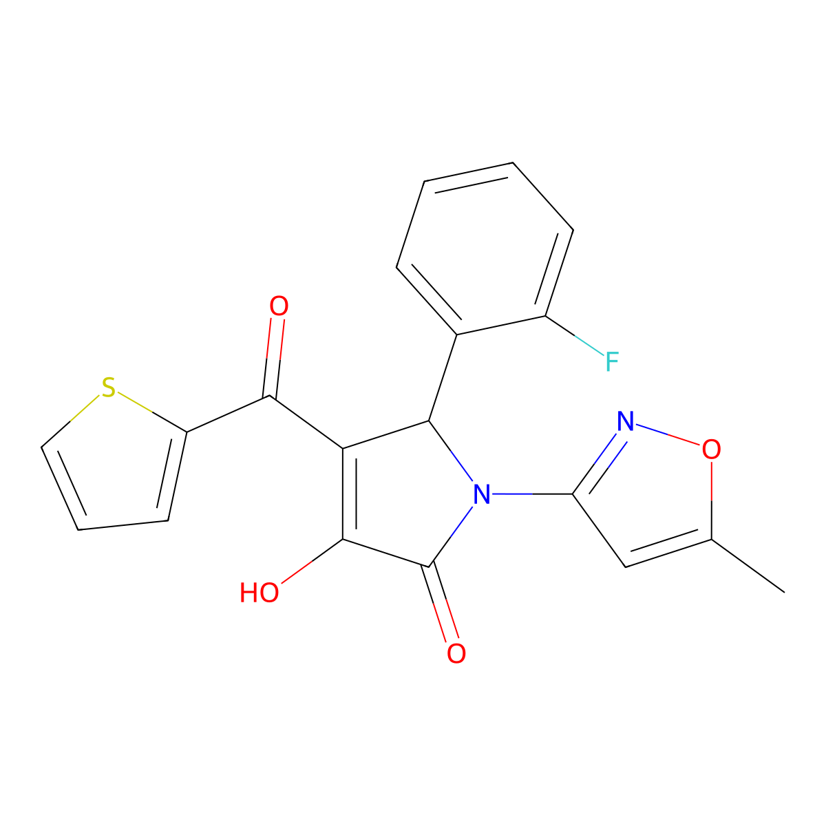 5-(2-fluorophenyl)-3-hydroxy-1-(5-methylisoxazol-3-yl)-4-(thiophene-2-carbonyl)-1H-pyrrol-2(5H)-one molecular structure, CAS 618872-91-6