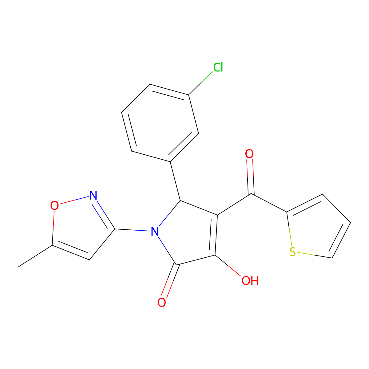 5-(3-chlorophenyl)-3-hydroxy-1-(5-methylisoxazol-3-yl)-4-(thiophene-2-carbonyl)-1H-pyrrol-2(5H)-one molecular structure, CAS 618872-95-0