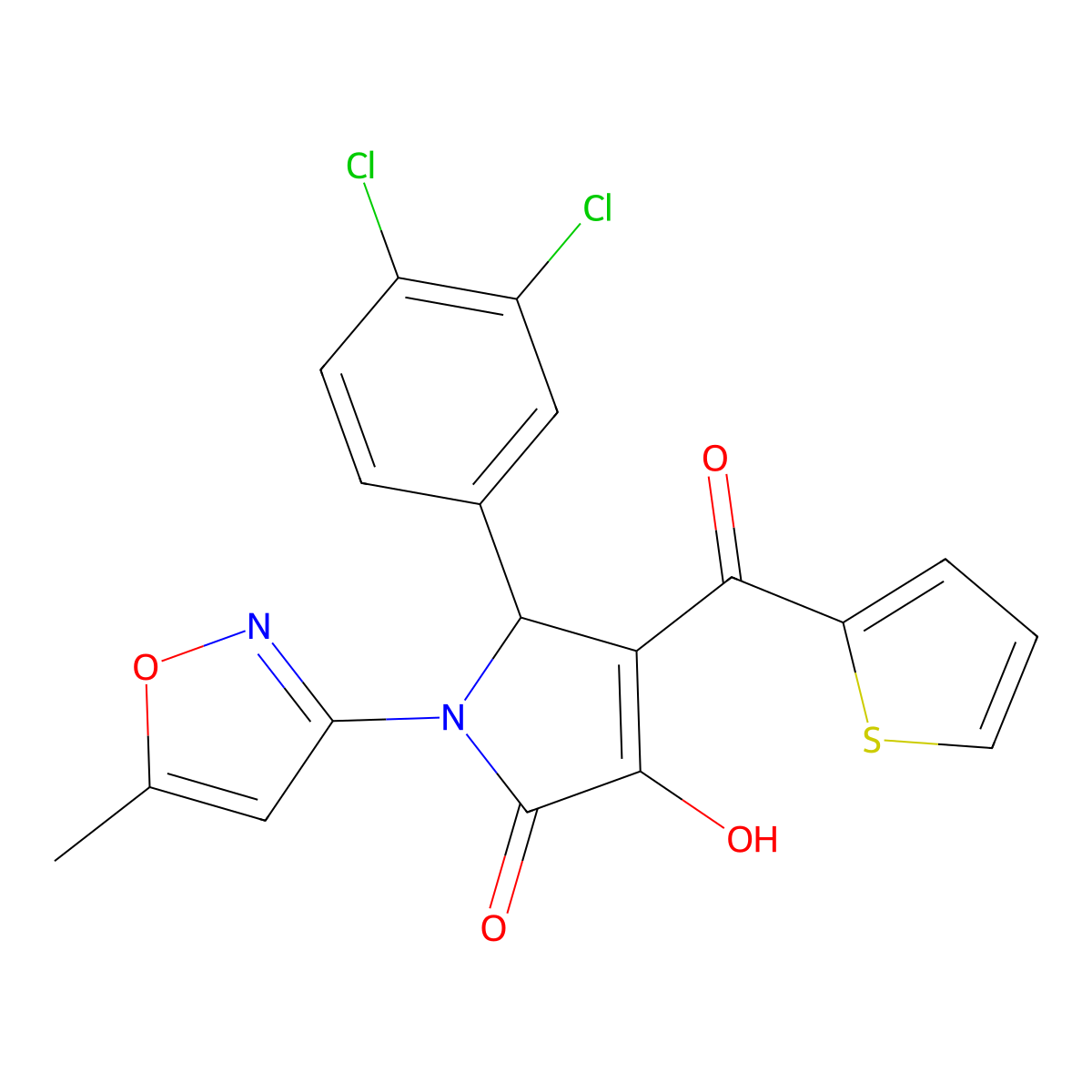 5-(3,4-dichlorophenyl)-3-hydroxy-1-(5-methyl-1,2-oxazol-3-yl)-4-(thiophene-2-carbonyl)-2,5-dihydro-1H-pyrrol-2-one molecular structure, CAS 618872-99-4
