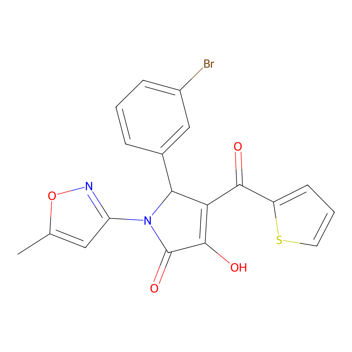 5-(3-bromophenyl)-3-hydroxy-1-(5-methylisoxazol-3-yl)-4-(thiophene-2-carbonyl)-1H-pyrrol-2(5H)-one molecular structure, CAS 618873-01-1