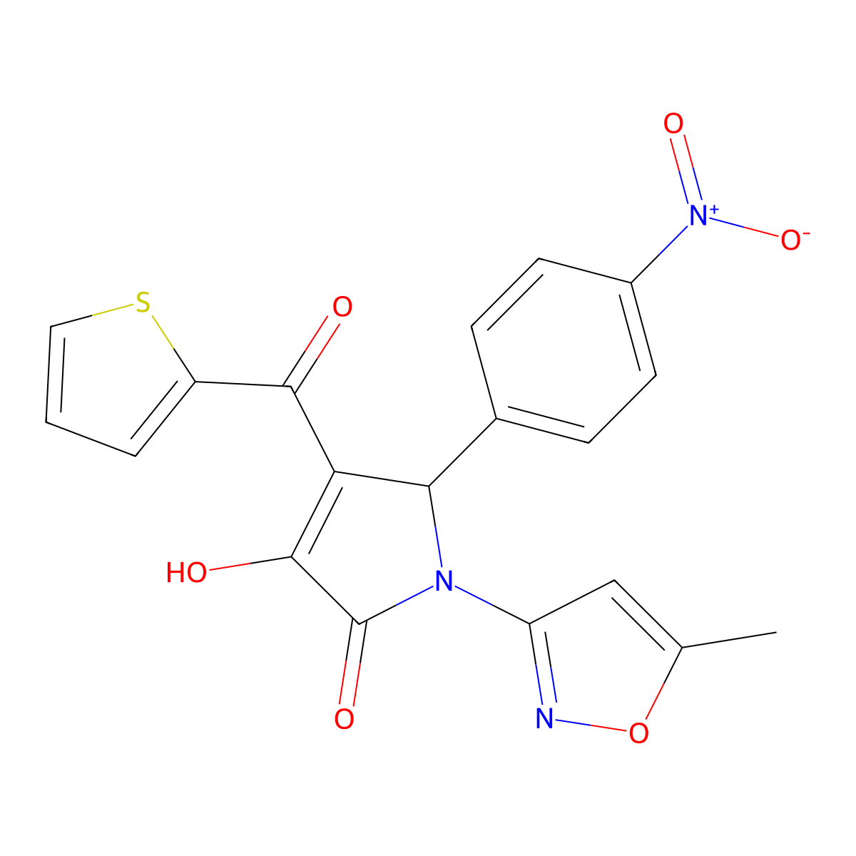 3-hydroxy-1-(5-methylisoxazol-3-yl)-5-(4-nitrophenyl)-4-(thiophene-2-carbonyl)-1H-pyrrol-2(5H)-one molecular structure, CAS 618873-07-7