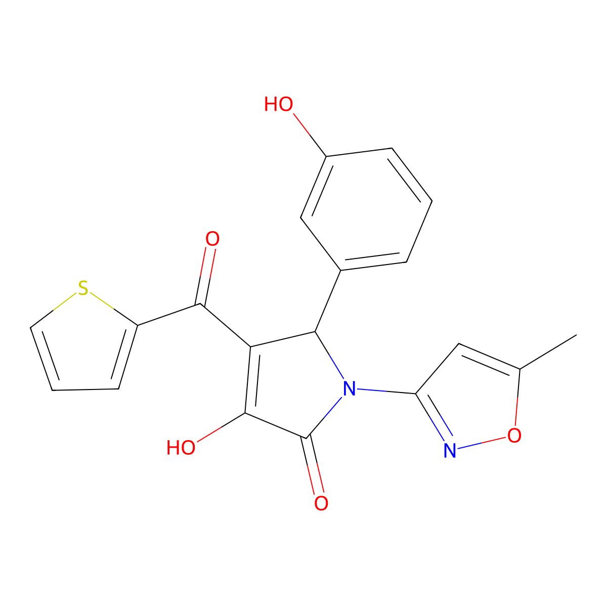 3-Hydroxy-5-(3-hydroxyphenyl)-1-(5-methylisoxazol-3-yl)-4-(2-thienylcarbonyl)-3-pyrrolin-2-one molecular structure, CAS 618873-11-3