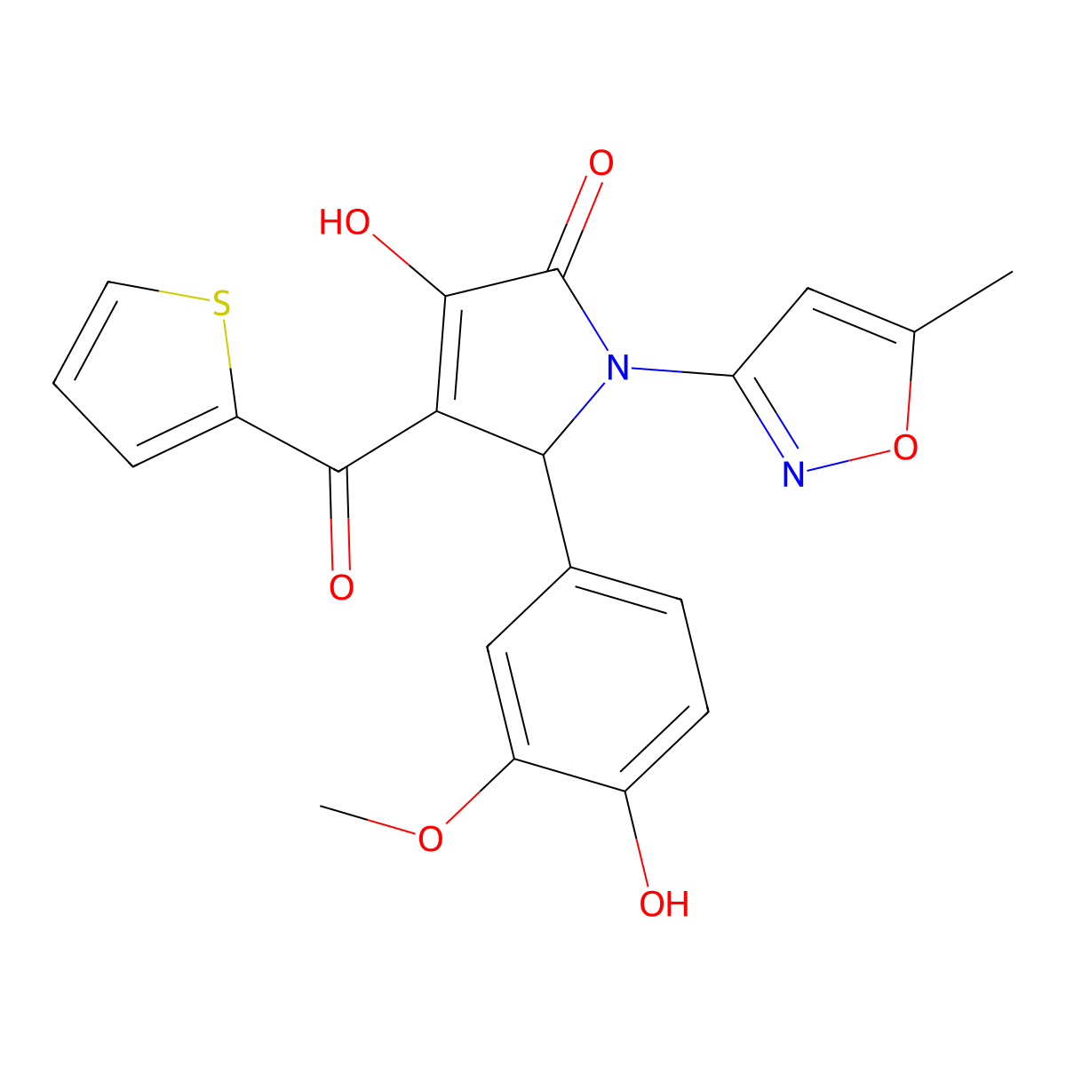 3-hydroxy-5-(4-hydroxy-3-methoxyphenyl)-1-(5-methylisoxazol-3-yl)-4-(thiophene-2-carbonyl)-1H-pyrrol-2(5H)-one molecular structure, CAS 618873-15-7