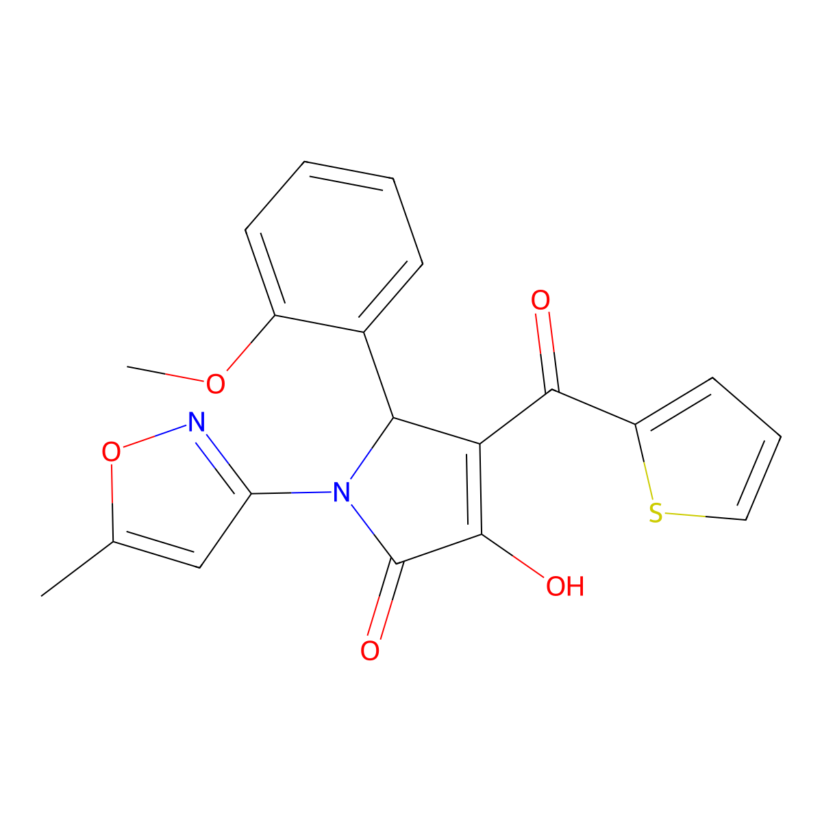 3-hydroxy-5-(2-methoxyphenyl)-1-(5-methylisoxazol-3-yl)-4-(thiophene-2-carbonyl)-1H-pyrrol-2(5H)-one molecular structure, CAS 618873-19-1