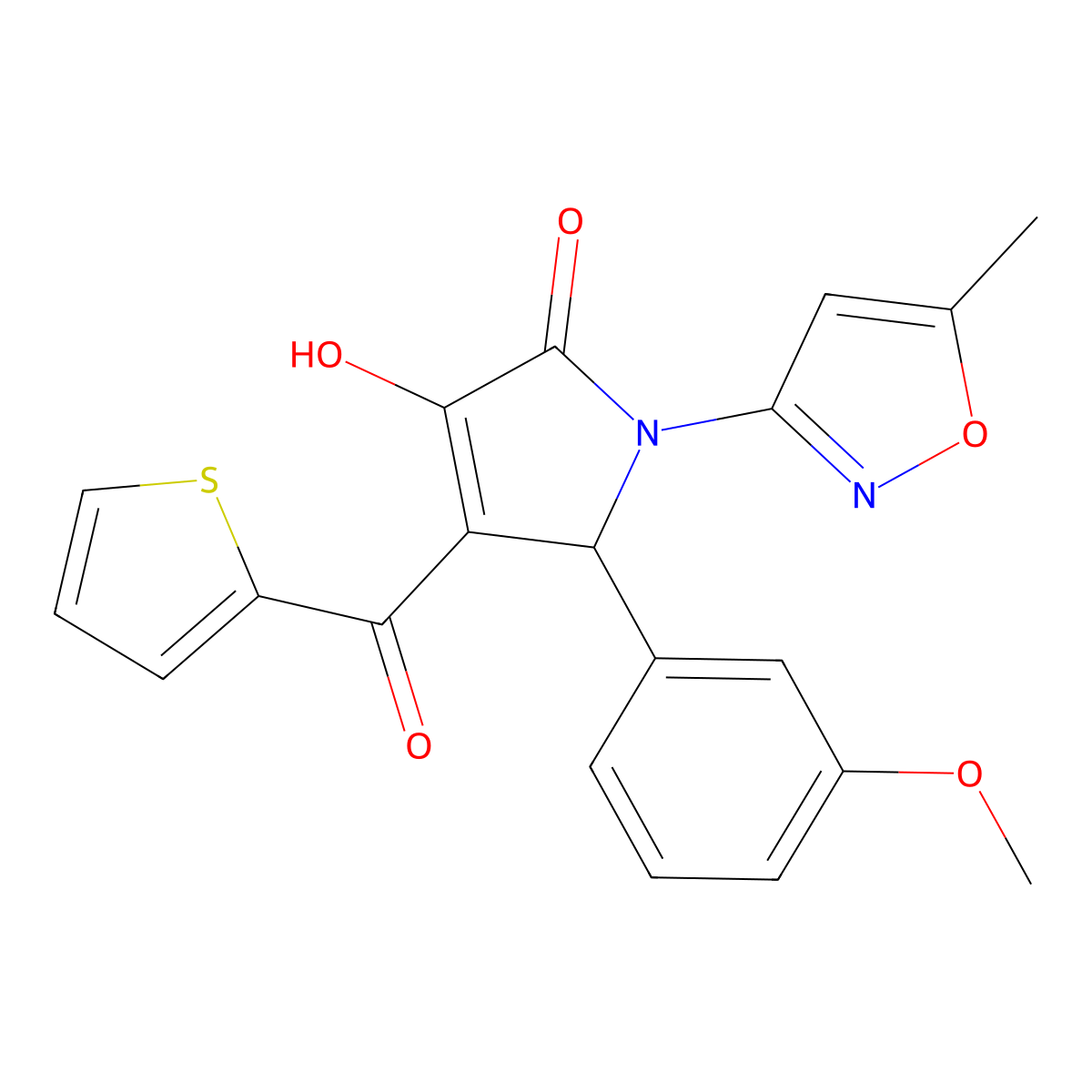 3-hydroxy-5-(3-methoxyphenyl)-1-(5-methylisoxazol-3-yl)-4-(thiophene-2-carbonyl)-1H-pyrrol-2(5H)-one molecular structure, CAS 618873-21-5