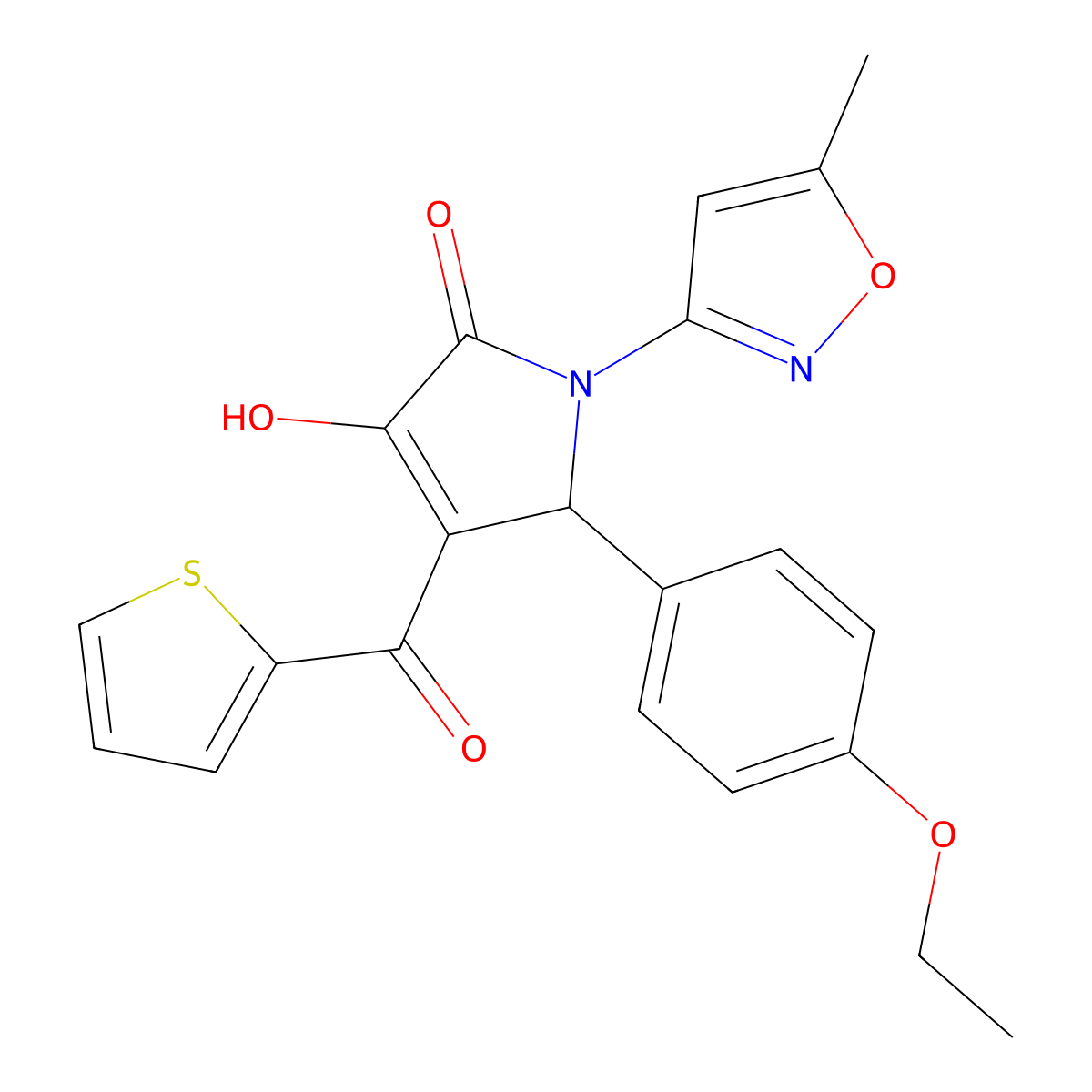 5-(4-ethoxyphenyl)-3-hydroxy-1-(5-methylisoxazol-3-yl)-4-(thiophene-2-carbonyl)-1H-pyrrol-2(5H)-one molecular structure, CAS 618873-25-9