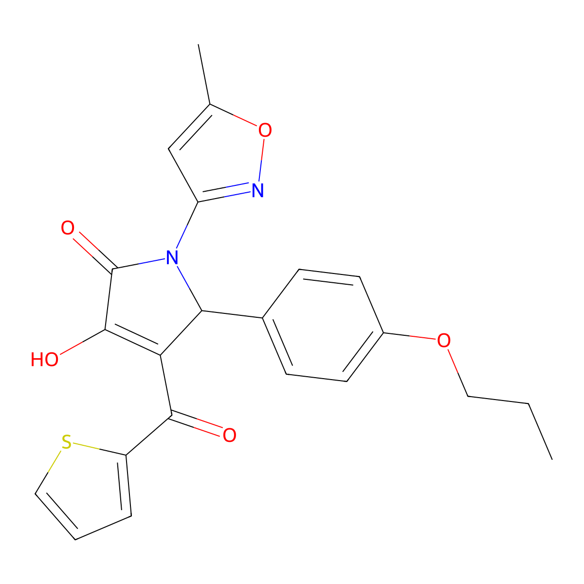3-hydroxy-1-(5-methylisoxazol-3-yl)-5-(4-propoxyphenyl)-4-(thiophene-2-carbonyl)-1H-pyrrol-2(5H)-one molecular structure, CAS 618873-29-3