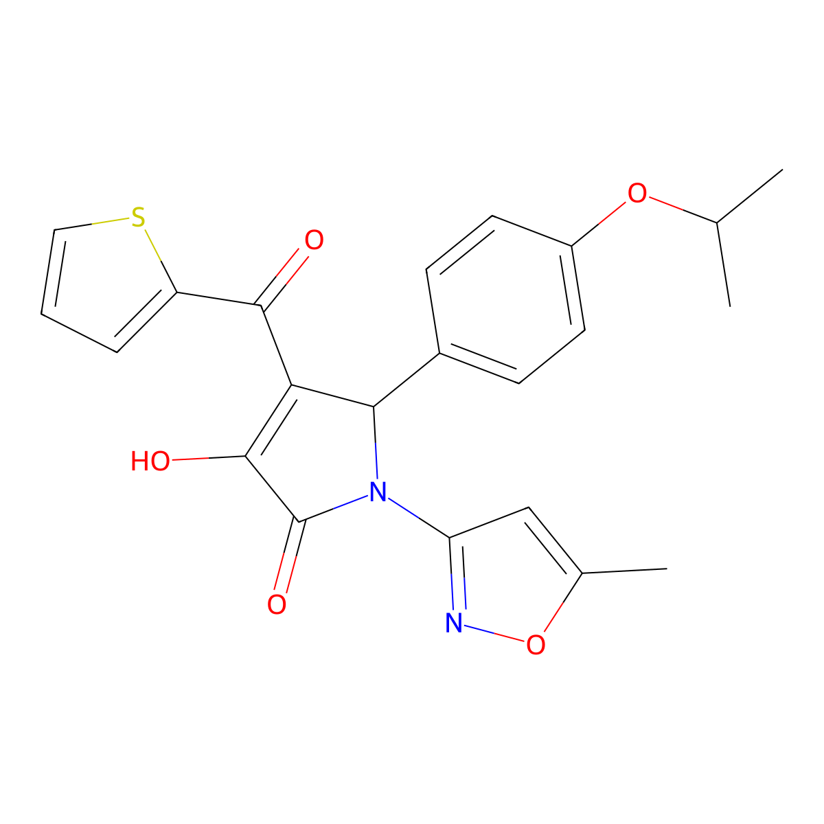 3-hydroxy-5-(4-isopropoxyphenyl)-1-(5-methylisoxazol-3-yl)-4-(thiophene-2-carbonyl)-1H-pyrrol-2(5H)-one molecular structure, CAS 618873-31-7