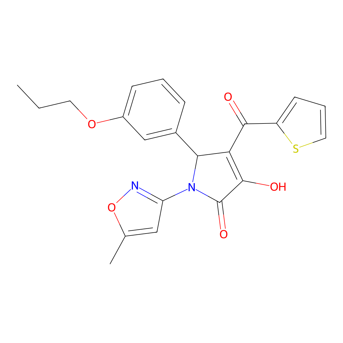 3-hydroxy-1-(5-methylisoxazol-3-yl)-5-(3-propoxyphenyl)-4-(thiophene-2-carbonyl)-1H-pyrrol-2(5H)-one molecular structure, CAS 618873-35-1