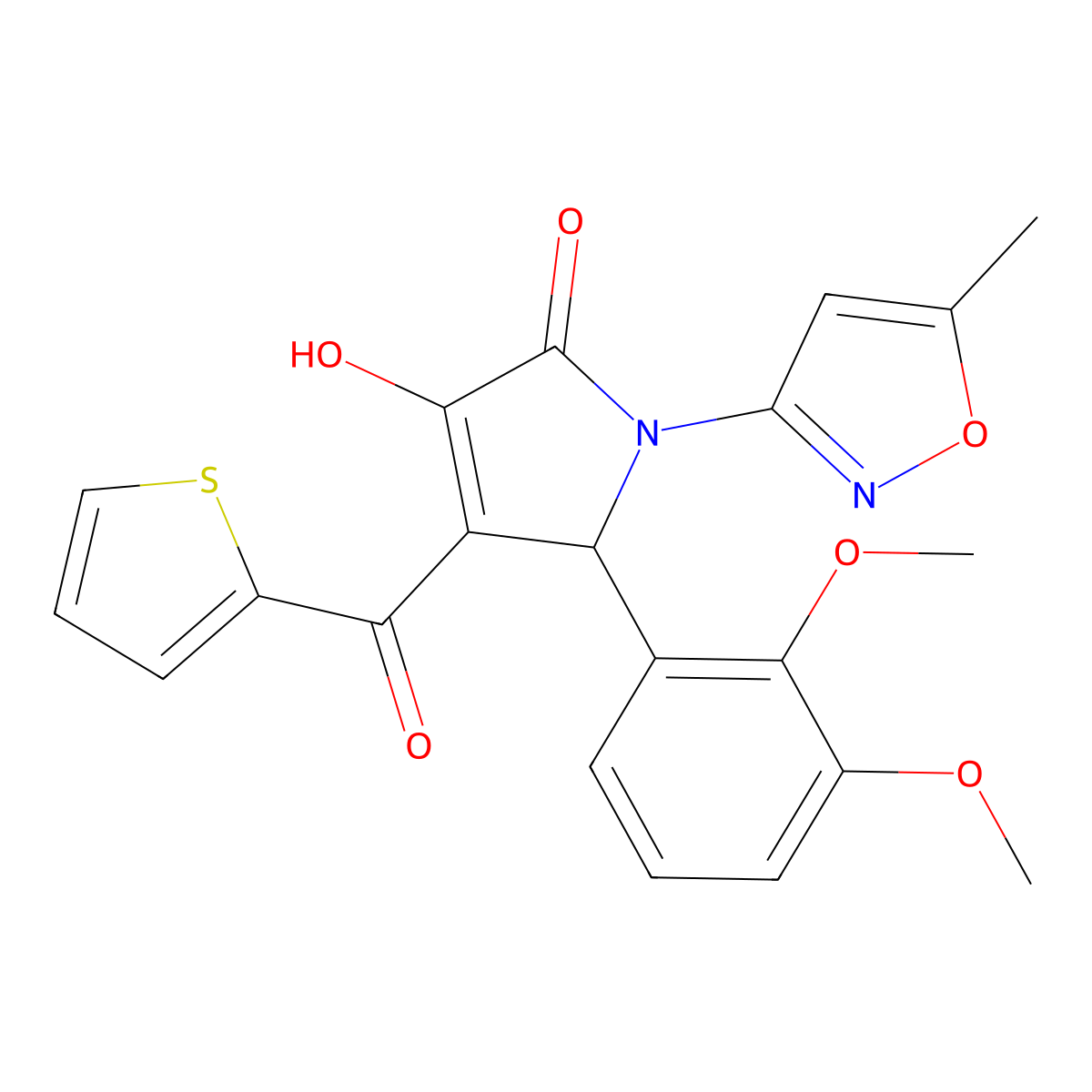 (4E)-5-(2,3-dimethoxyphenyl)-4-[hydroxy(thiophen-2-yl)methylidene]-1-(5-methyl-1,2-oxazol-3-yl)pyrrolidine-2,3-dione molecular structure, CAS 618873-37-3