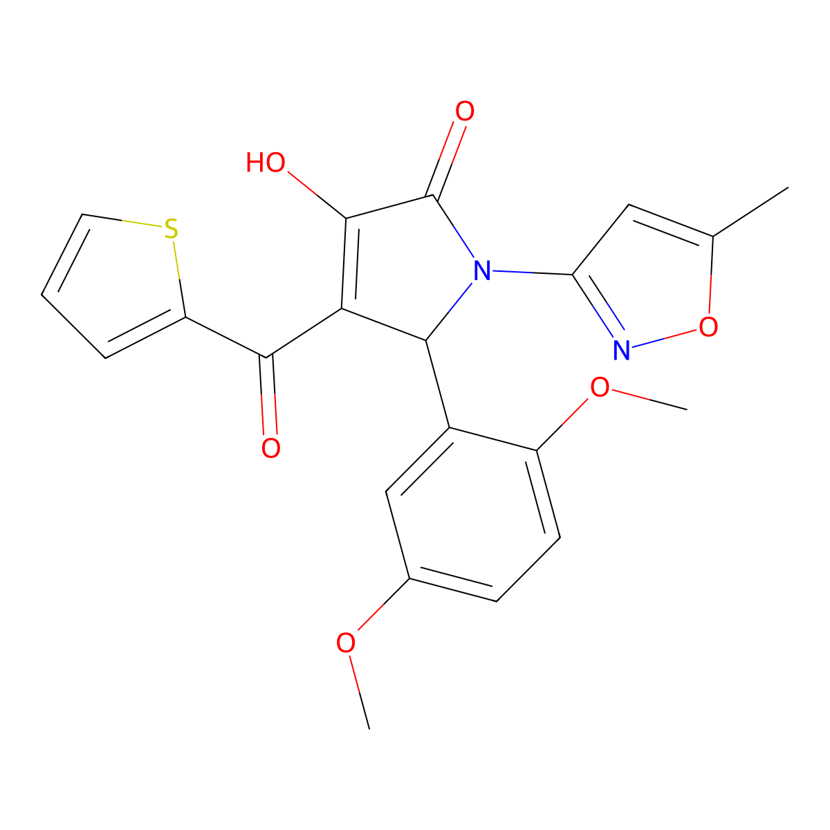 (4E)-5-(2,5-dimethoxyphenyl)-4-[hydroxy(thiophen-2-yl)methylidene]-1-(5-methyl-1,2-oxazol-3-yl)pyrrolidine-2,3-dione molecular structure, CAS 618873-39-5