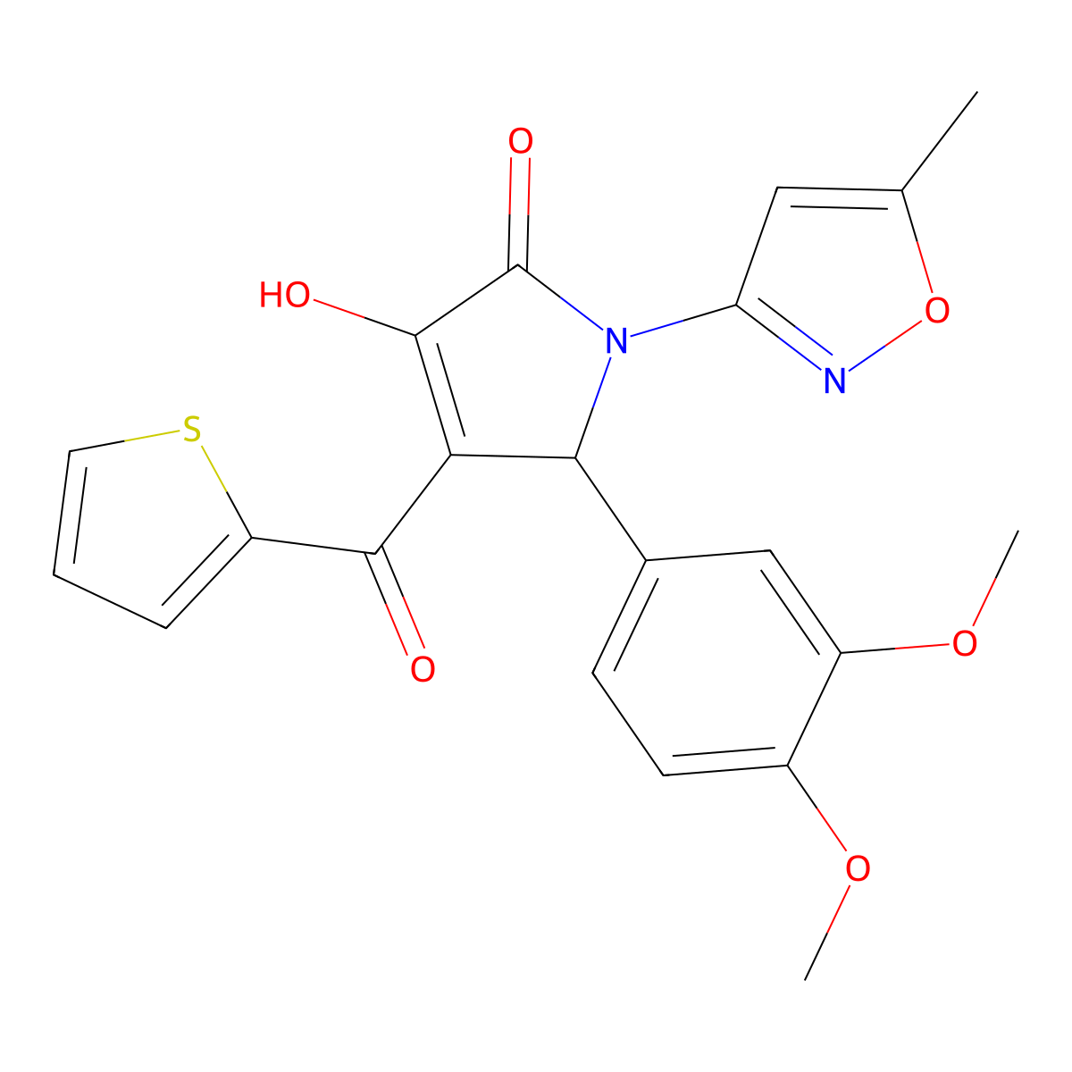 5-(3,4-dimethoxyphenyl)-3-hydroxy-1-(5-methylisoxazol-3-yl)-4-(thiophene-2-carbonyl)-1H-pyrrol-2(5H)-one molecular structure, CAS 618873-41-9