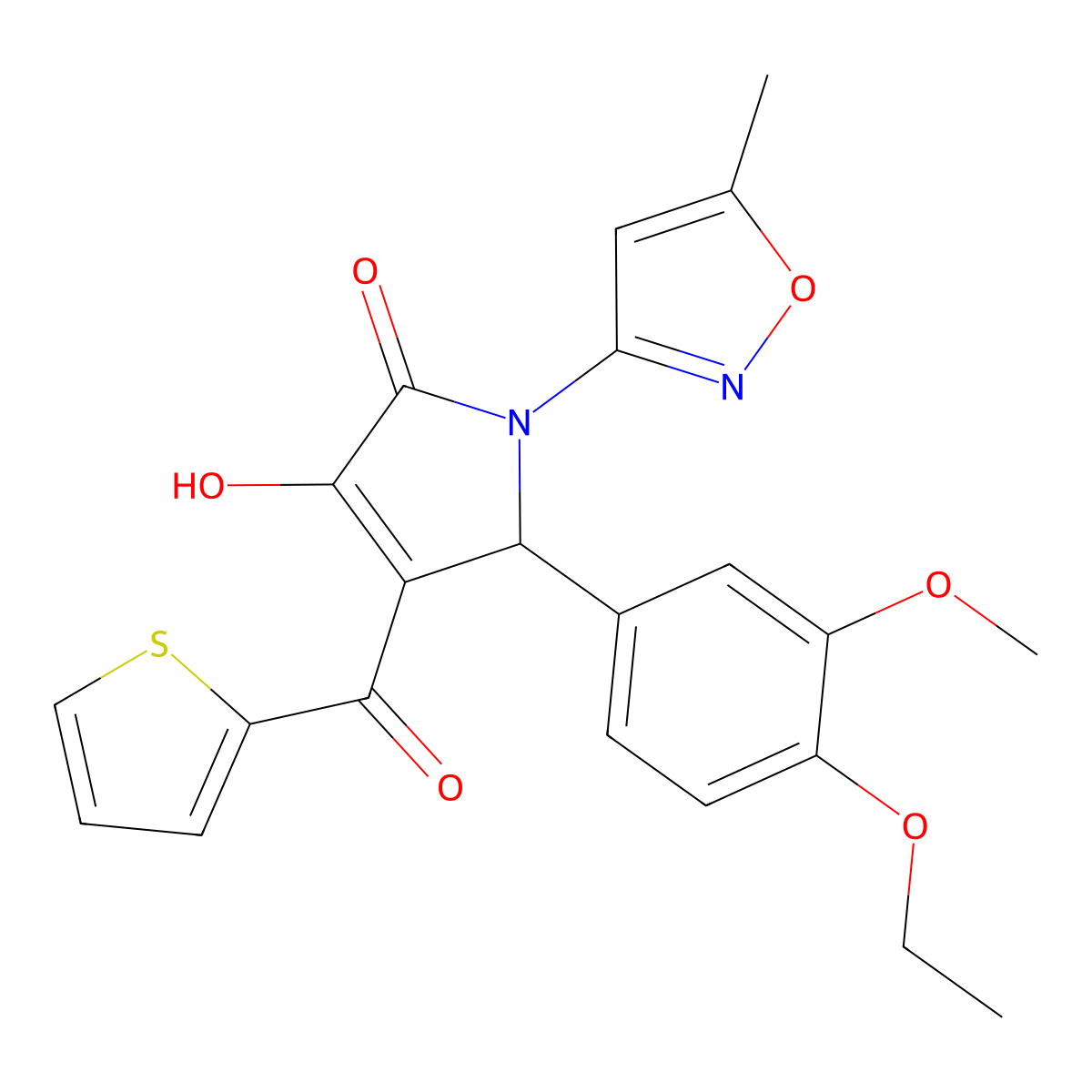 (4E)-5-(4-ethoxy-3-methoxyphenyl)-4-[hydroxy(thiophen-2-yl)methylidene]-1-(5-methyl-1,2-oxazol-3-yl)pyrrolidine-2,3-dione molecular structure, CAS 618873-43-1