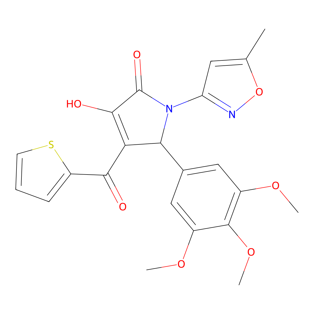 (4E)-4-[hydroxy(thiophen-2-yl)methylidene]-1-(5-methyl-1,2-oxazol-3-yl)-5-(3,4,5-trimethoxyphenyl)pyrrolidine-2,3-dione molecular structure, CAS 618873-45-3
