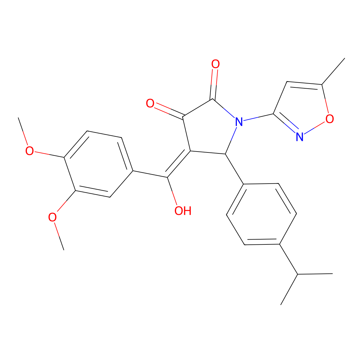 2,3-Pyrrolidinedione, 4-[(3,4-dimethoxyphenyl)hydroxymethylene]-5-[4-(1-methylethyl)phenyl]-1-(5-methyl-3-isoxazolyl)- molecular structure, CAS 618875-18-6