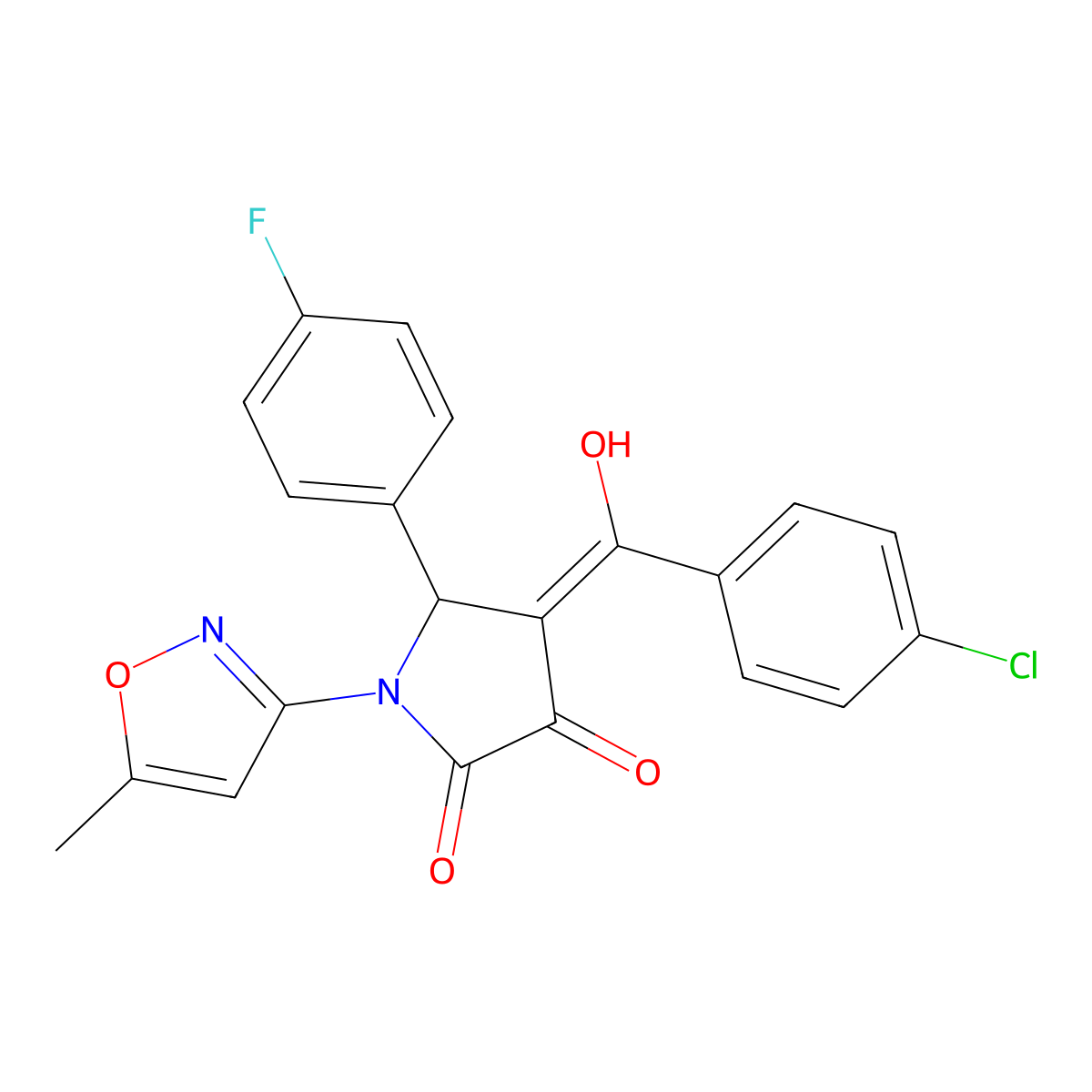 4-(4-chlorobenzoyl)-5-(4-fluorophenyl)-3-hydroxy-1-(5-methyl-1,2-oxazol-3-yl)-2,5-dihydro-1H-pyrrol-2-one molecular structure, CAS 618875-42-6