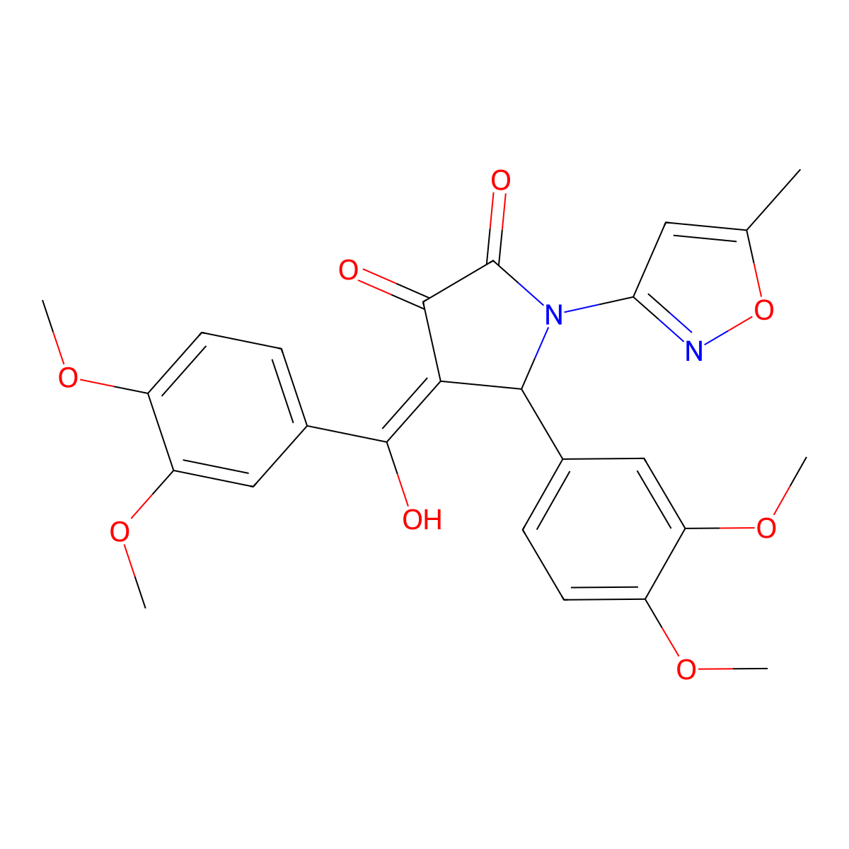 4-(3,4-dimethoxybenzoyl)-5-(3,4-dimethoxyphenyl)-3-hydroxy-1-(5-methyl-1,2-oxazol-3-yl)-2,5-dihydro-1H-pyrrol-2-one molecular structure, CAS 618875-55-1