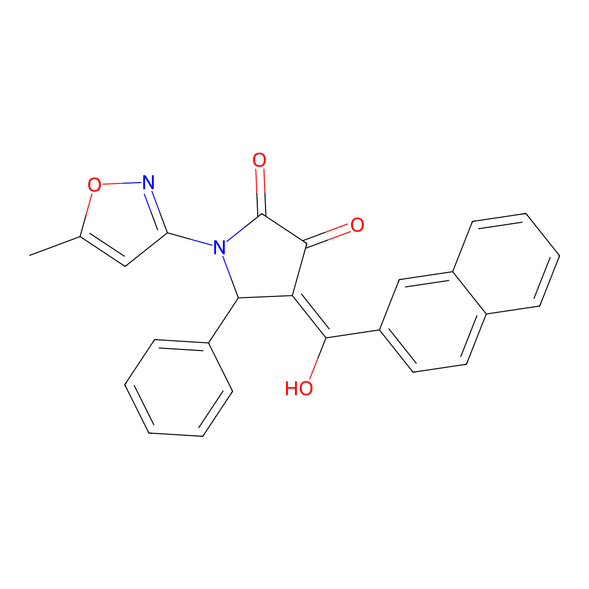 3-hydroxy-1-(5-methyl-1,2-oxazol-3-yl)-4-(naphthalene-2-carbonyl)-5-phenyl-2,5-dihydro-1H-pyrrol-2-one molecular structure, CAS 618875-63-1