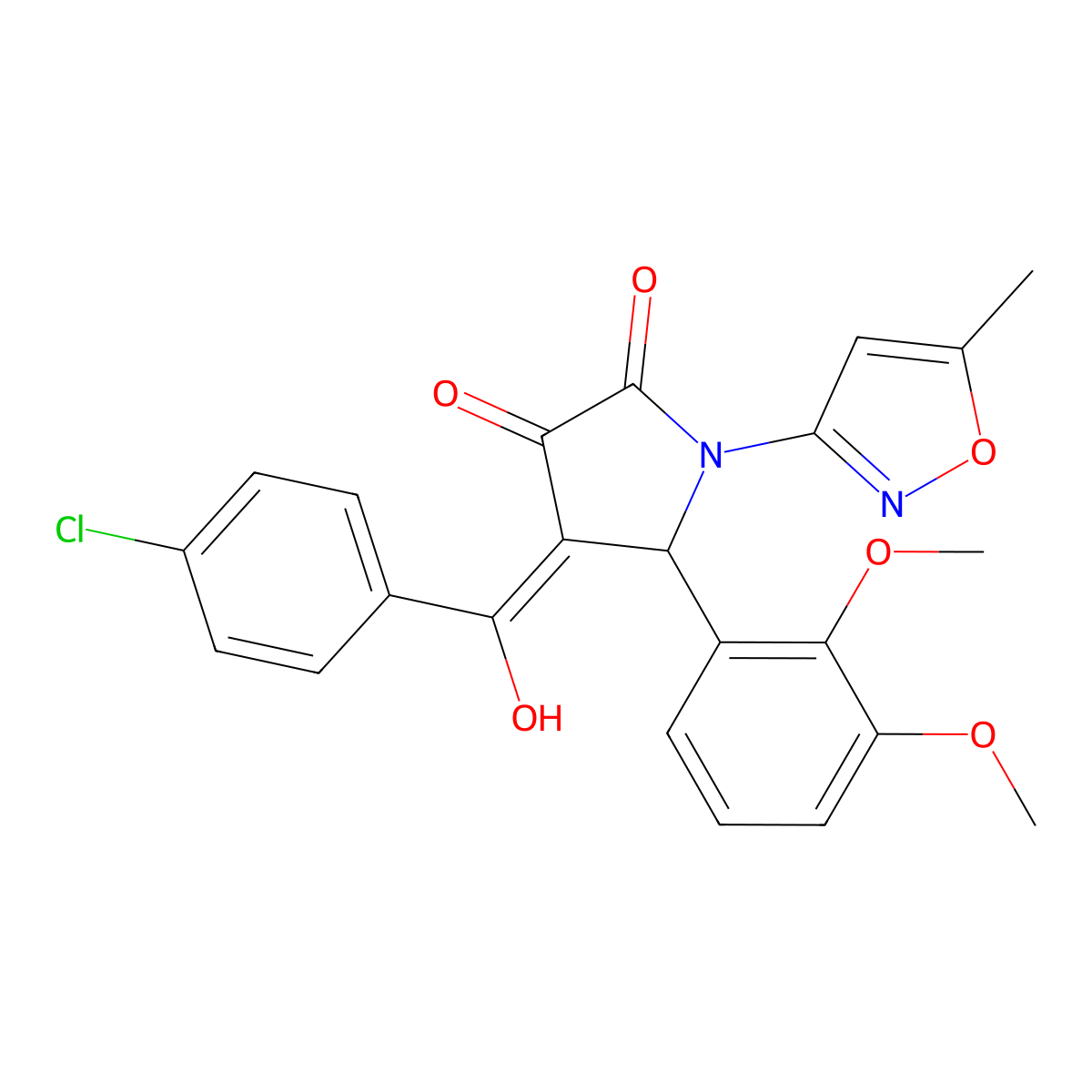 4-(4-chlorobenzoyl)-5-(2,3-dimethoxyphenyl)-3-hydroxy-1-(5-methyl-1,2-oxazol-3-yl)-2,5-dihydro-1H-pyrrol-2-one molecular structure, CAS 618875-82-4