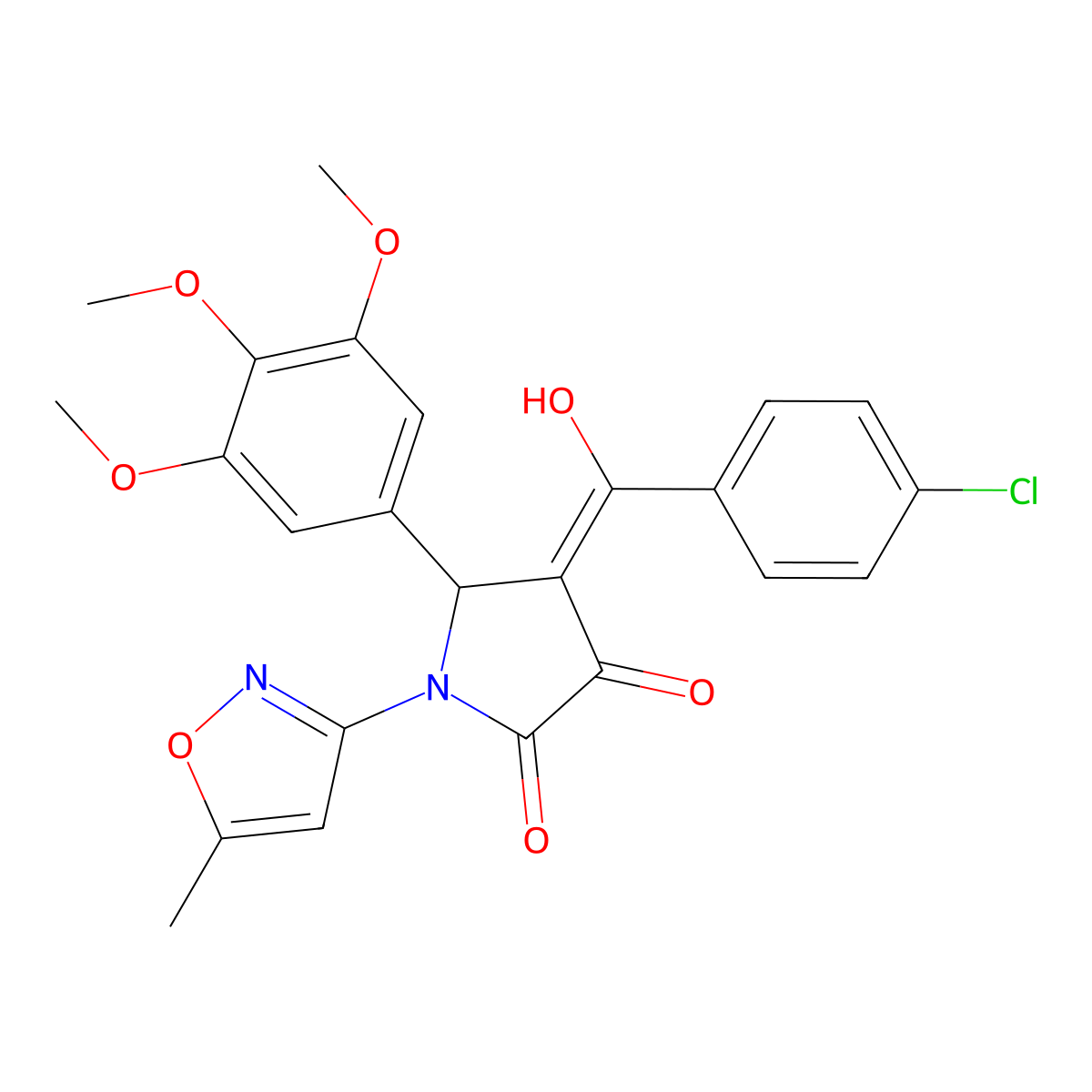 4-(4-chlorobenzoyl)-3-hydroxy-1-(5-methyl-1,2-oxazol-3-yl)-5-(3,4,5-trimethoxyphenyl)-2,5-dihydro-1H-pyrrol-2-one molecular structure, CAS 618875-88-0