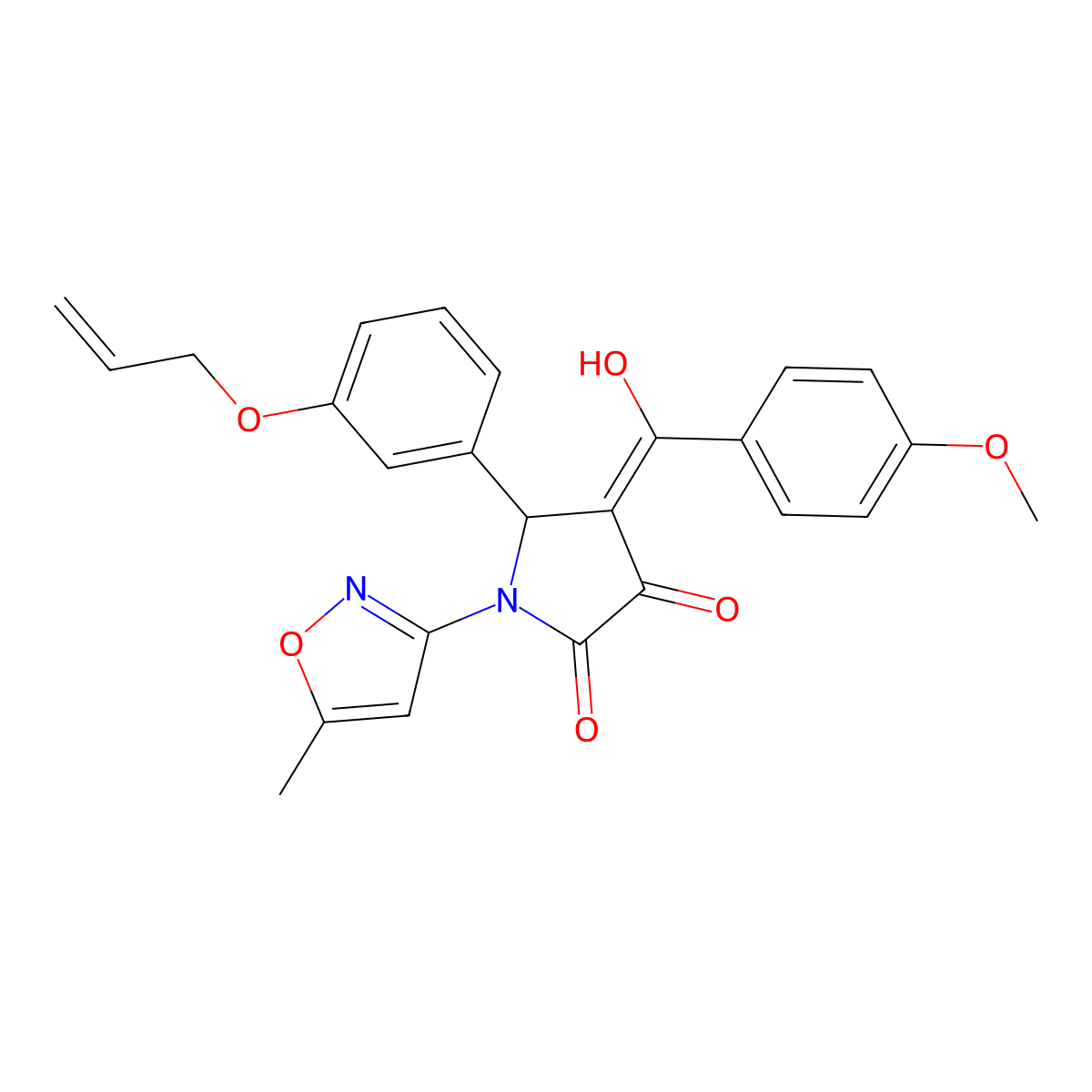 3-hydroxy-4-(4-methoxybenzoyl)-1-(5-methyl-1,2-oxazol-3-yl)-5-[3-(prop-2-en-1-yloxy)phenyl]-2,5-dihydro-1H-pyrrol-2-one molecular structure, CAS 618876-39-4
