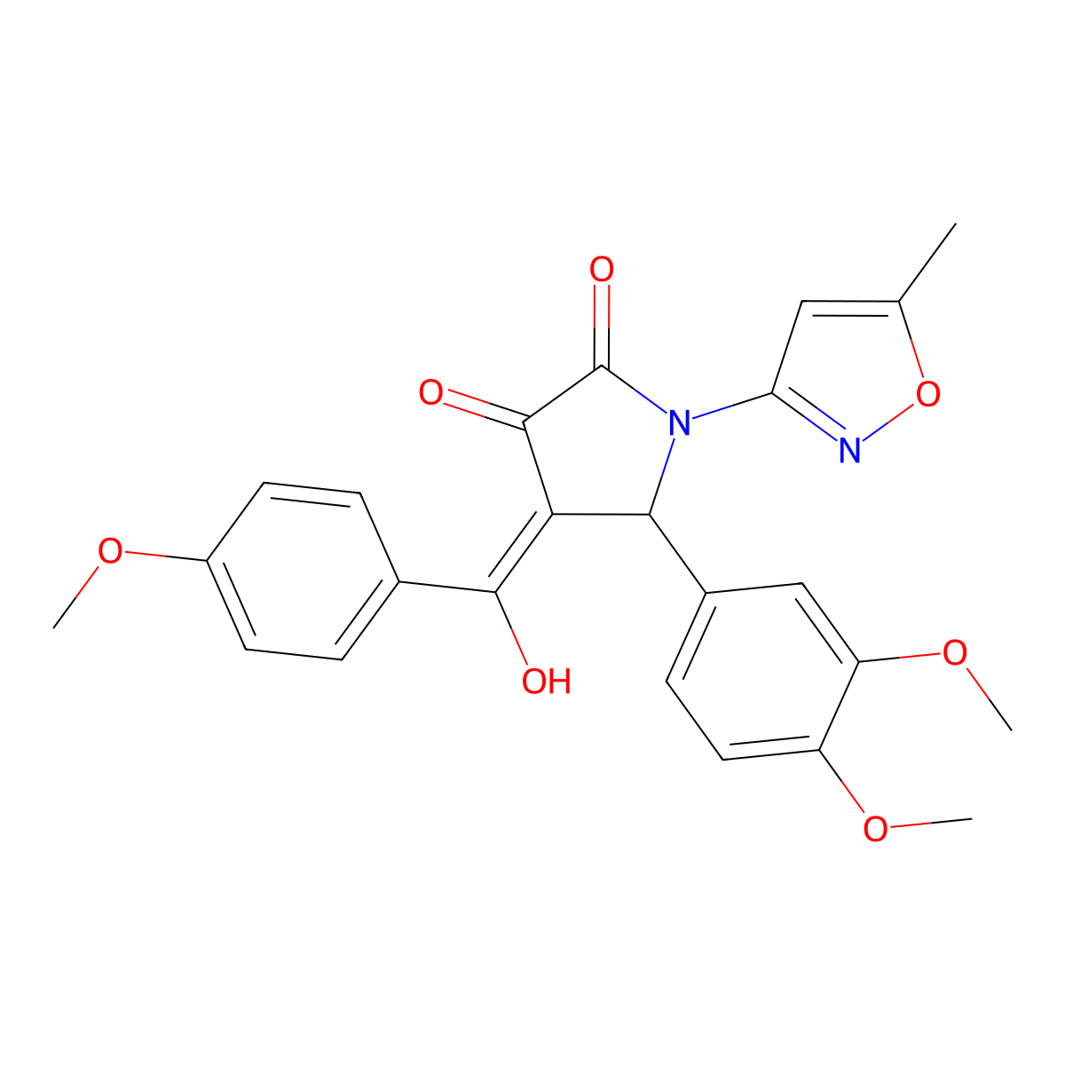 5-(3,4-dimethoxyphenyl)-3-hydroxy-4-(4-methoxybenzoyl)-1-(5-methyl-1,2-oxazol-3-yl)-2,5-dihydro-1H-pyrrol-2-one molecular structure, CAS 618876-48-5