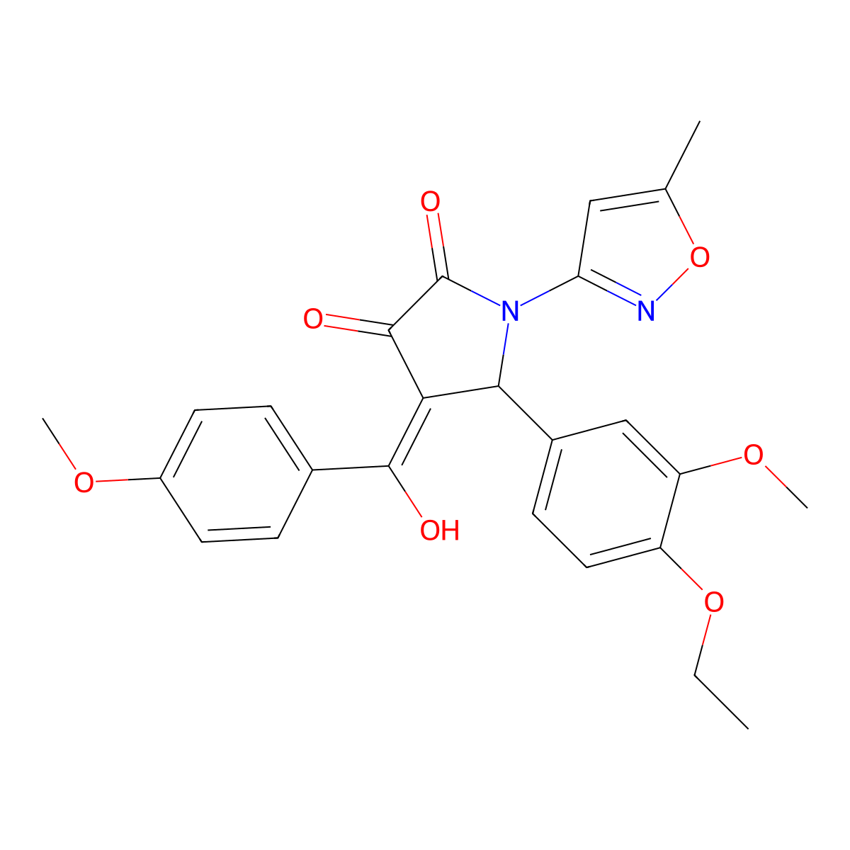 5-(4-ethoxy-3-methoxyphenyl)-3-hydroxy-4-(4-methoxybenzoyl)-1-(5-methyl-1,2-oxazol-3-yl)-2,5-dihydro-1H-pyrrol-2-one molecular structure, CAS 618876-50-9