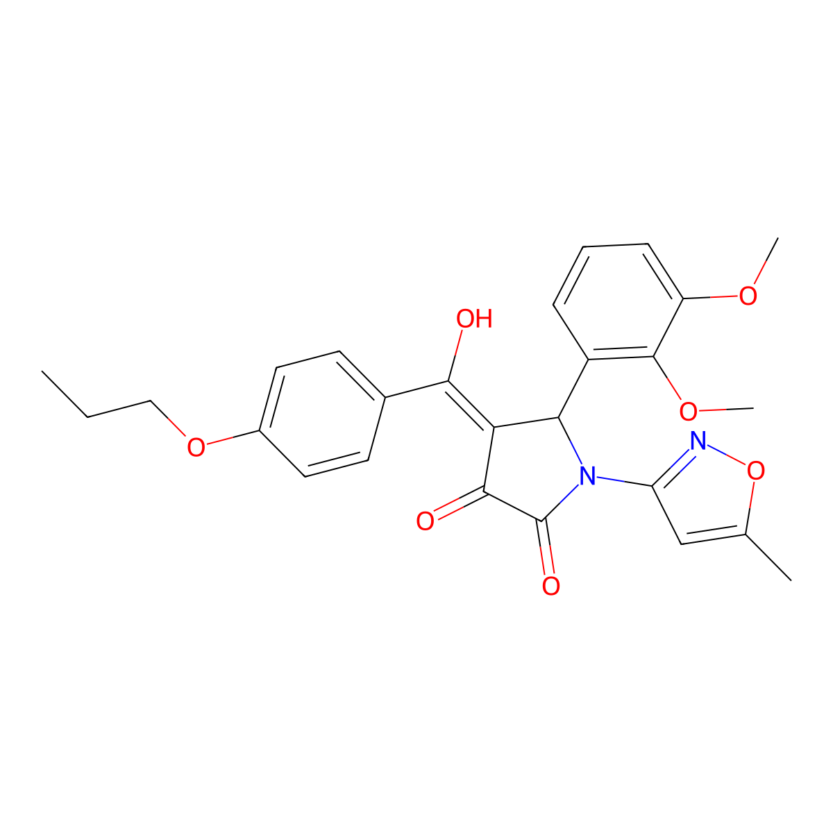 5-(2,3-dimethoxyphenyl)-3-hydroxy-1-(5-methyl-1,2-oxazol-3-yl)-4-(4-propoxybenzoyl)-2,5-dihydro-1H-pyrrol-2-one molecular structure, CAS 618876-73-6